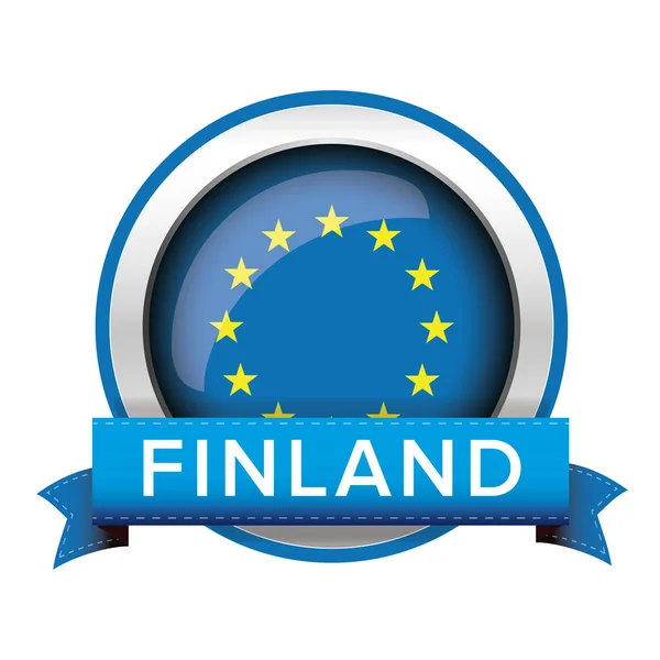 Bouton drapeau de l'UE avec ruban Finlande — Image vectorielle