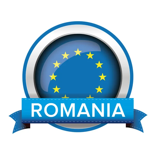 EU zászló gomb Románia szalaggal — Stock Vector