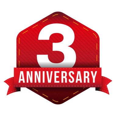 Üç yıl yıldönümü kart kırmızı kurdele ile