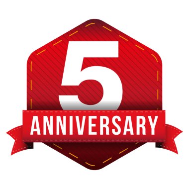 Five year anniversary badge with red ribbon clipart