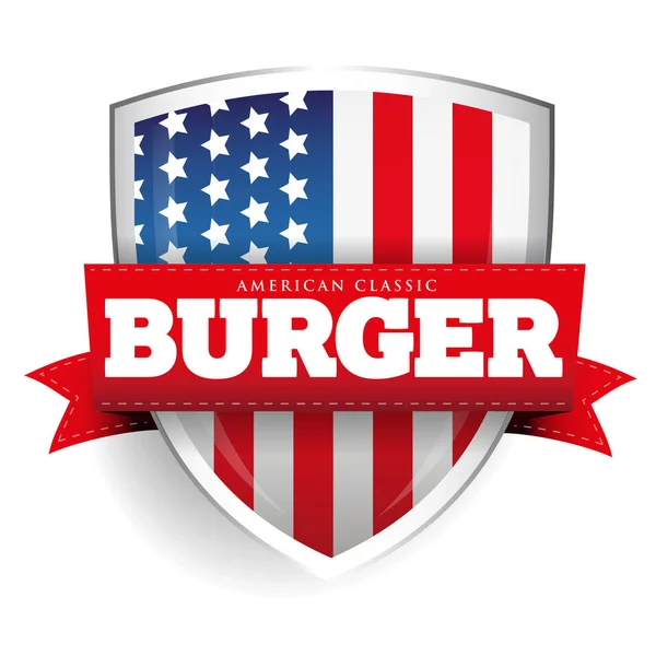Burger Vintage Schild mit US-Flagge — Stockvektor