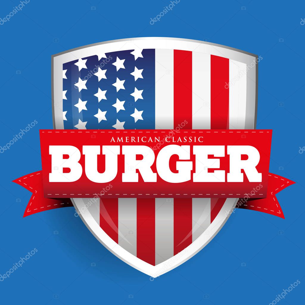 Burger vintage shield with USA flag vector