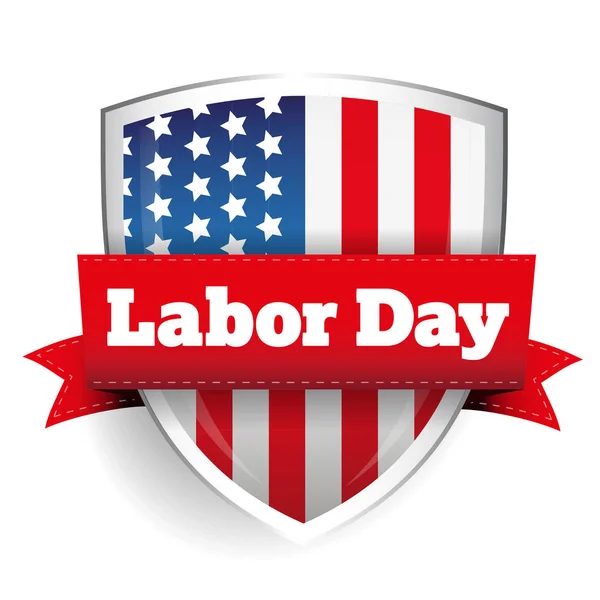 Labor Day sign with USA flag shield — Stock Vector