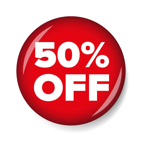Fifty percent off button red — Stock Vector