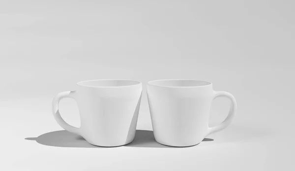 Empty porcelain cups 3D illustration — Stock Photo, Image