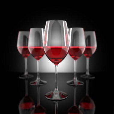 3d illüstrasyon kırmızı şarap cam ayarla