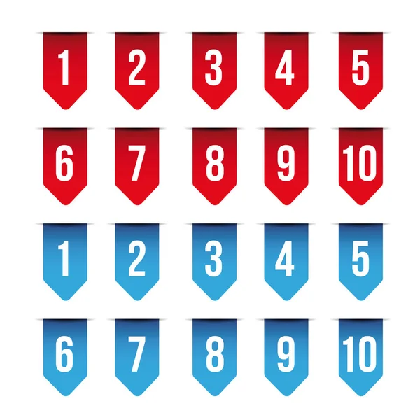 Ensemble de numéros ruban rouge et bleu — Image vectorielle