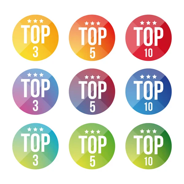 Top Ten, cinco, tres botones — Vector de stock