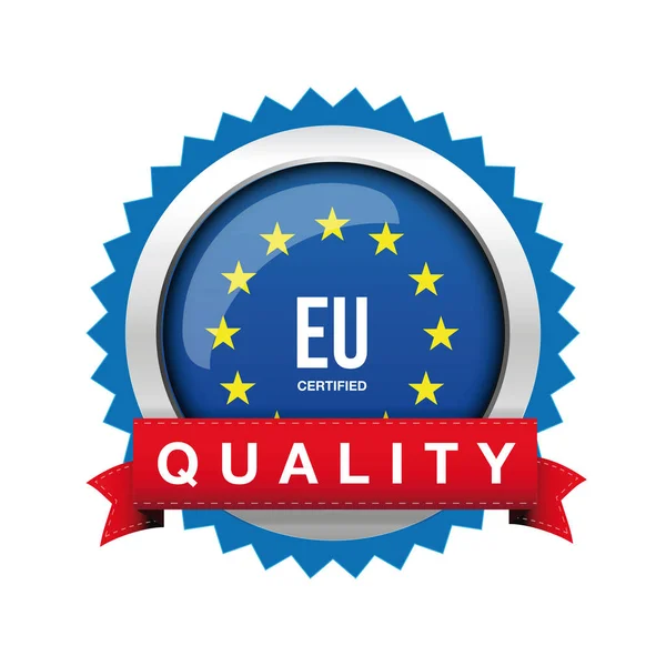 Segno di distintivo di qualità certificato UE-Europa — Vettoriale Stock