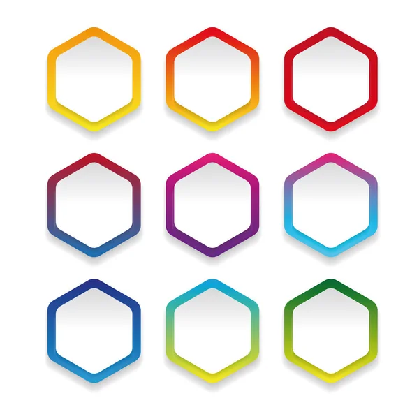 Etiqueta engomada de hexágono colorido vacío — Vector de stock