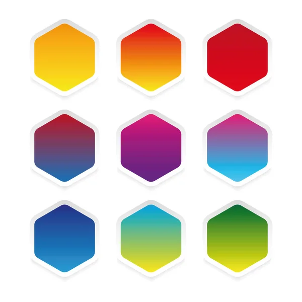 Ensemble d'autocollants hexagone coloré vide — Image vectorielle