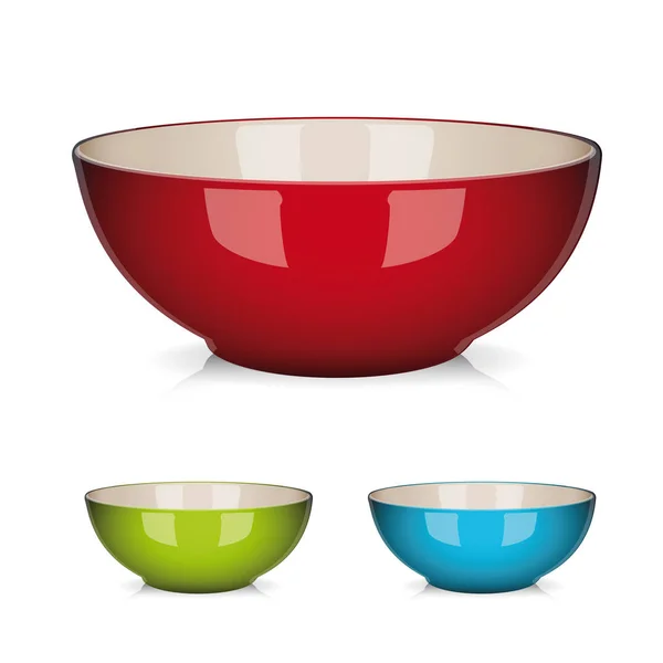 Colorful porcelain bowl set isolated — Stock Vector