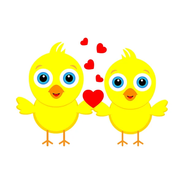 Two Yellow Little Lolly Chickens Hearts — Stock Vector