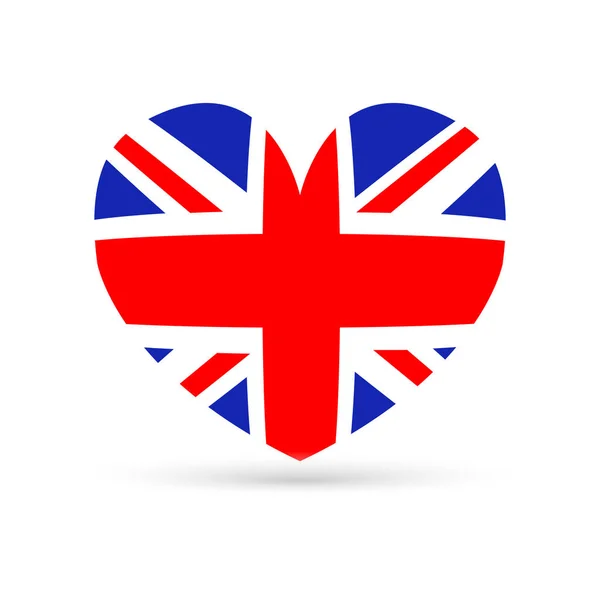 在白色背景的心脏形状的英国国旗惊人的设计 — 图库矢量图片