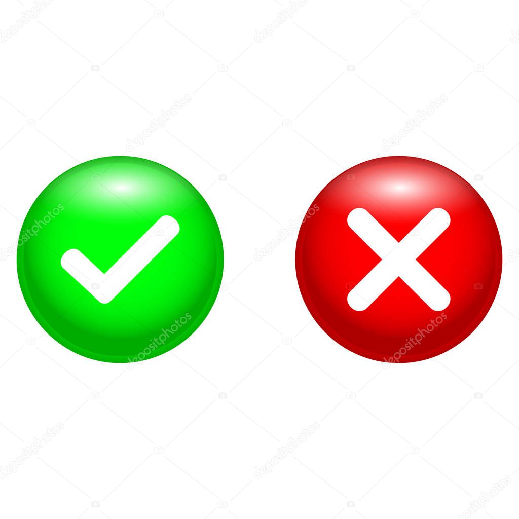 Great concept of green and red buttons on the white background