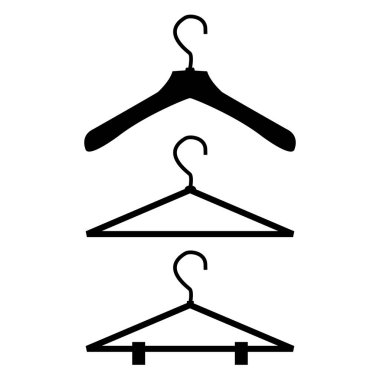 Beyaz bir arka plan üzerinde çeşitli türde siyah askıları harika bir basit tasarımı