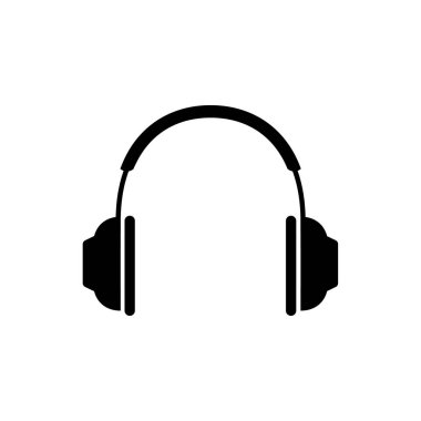 Beyaz arkaplanda siyah kulaklık vektör çizimi izole edildi