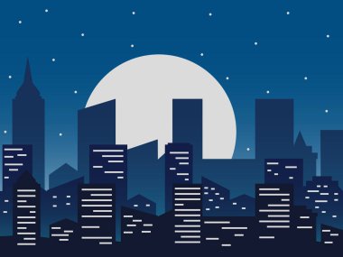 Night City vektör illüstrasyonu. Düz stil ve soyut arkaplan ile gece şehir resmi.