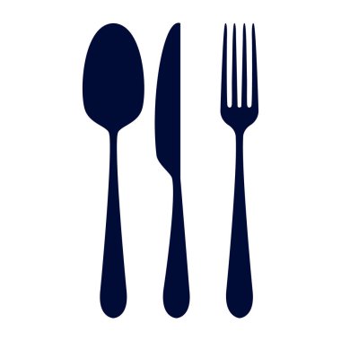 Logo simgeleri pişiriyorum. Millet, kaşık ve bıçak izole edilmiş vektör çizimi