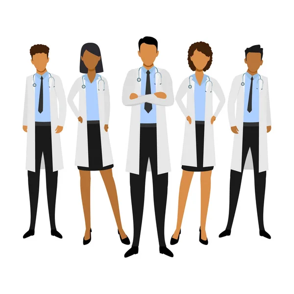 Medical Team Concept Vector Illustration African Doctors Isolated White Background — Stock Vector