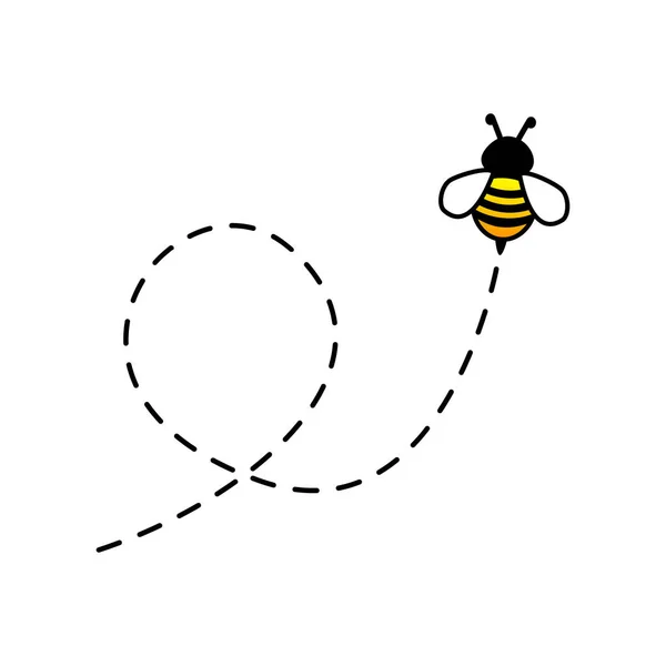 Abeja Volando Una Ruta Punteada Aislada Fondo Blanco — Vector de stock