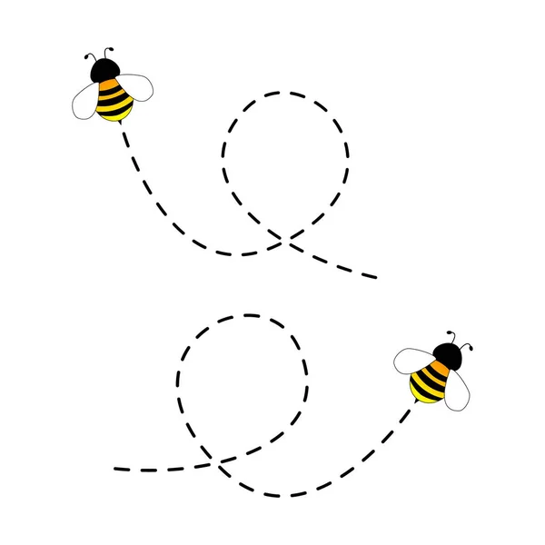 Abeille Volant Sur Une Route Pointillée Isolée Sur Fond Blanc — Image vectorielle