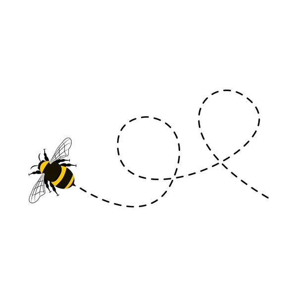 Bijen Vliegen Een Stippelroute Geïsoleerd Witte Achtergrond — Stockvector