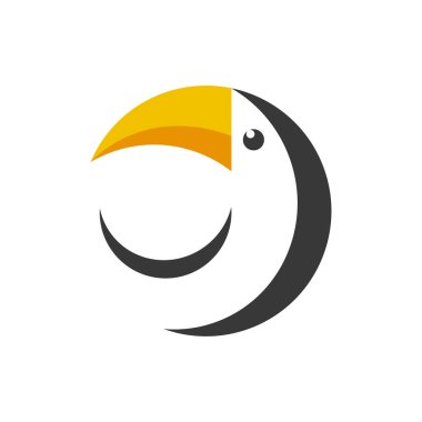 Kuş Toucan logo simgesi. Temiz şekilli Toucan kuş başı vektör logosu beyaz arkaplanda izole edildi