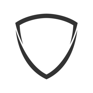 Kalkan logosu düz illüstrasyon, siyah beyaz simge koruma simgesi, güvenlik ve koruyucu sembol beyaz üzerine izole