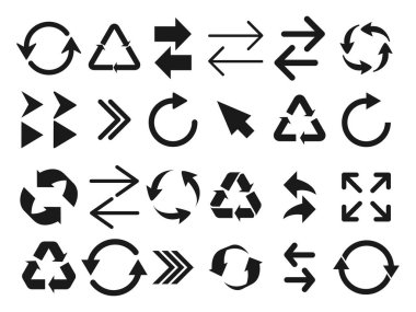Set siyah ok simgeleri izole beyaz arka plan üzerinde
