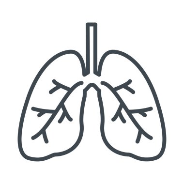 Ciğerleri düz çizgi ikonu. İnce insan iç organı taşıyıcısı, beyaz akciğer kliniği için özet çizimi.