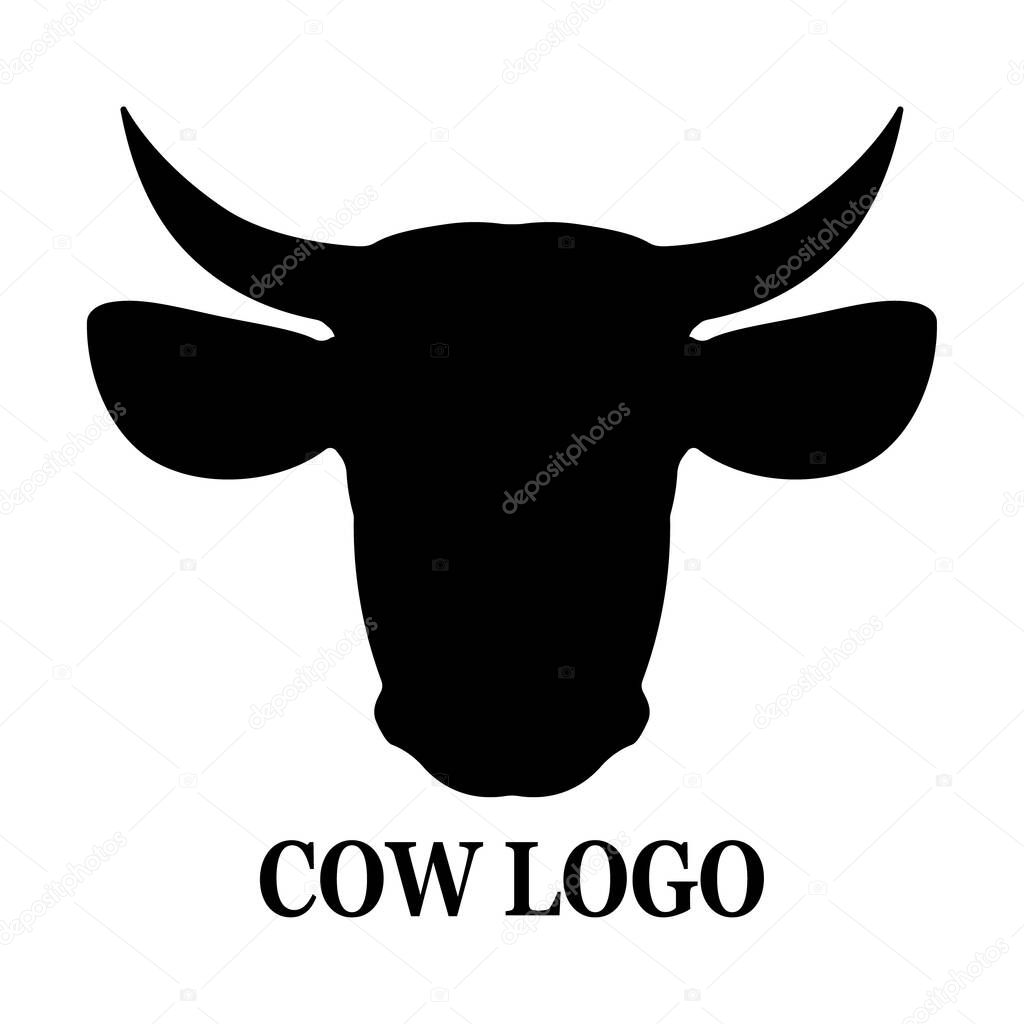 Cow head logo, icon vector, flat style, domestic animal isolated on the white background