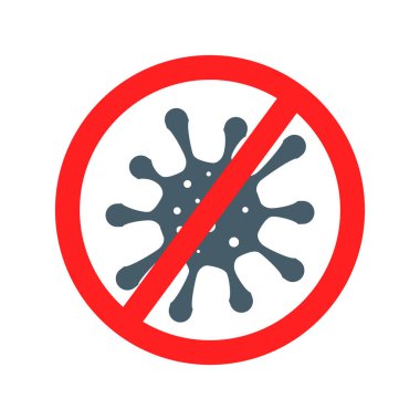 Anti virüs sembolü, tehlikeli vektör çizimi, dikkat işareti, korona virüsü tedavisi, mikrop, beyaz üzerine izole edilmiş bakteri simgesi
