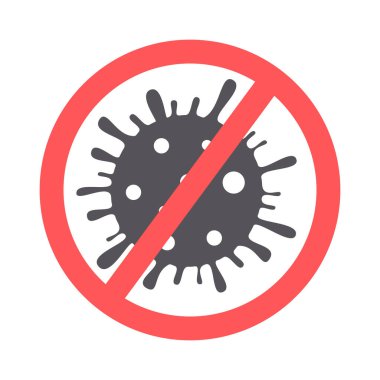 Anti virüs sembolü, tehlikeli vektör çizimi, dikkat işareti, korona virüsü tedavisi, mikrop, beyaz üzerine izole edilmiş bakteri simgesi