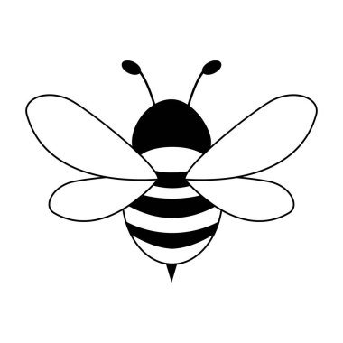 Beyaz arka planda harika bir arı tasarımı. Logo, siyah beyaz stili.