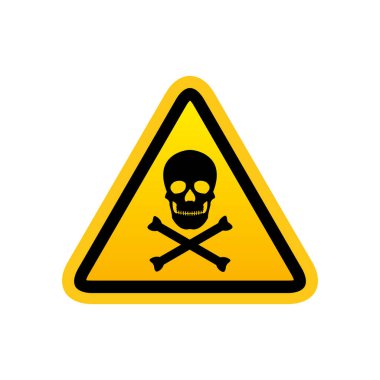Tehlike uyarısı sarı işareti, kafatası ve çapraz kemik vektör çizimi beyaz üzerine izole edildi