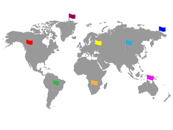 Ícone Vetorial Mapa Mundial Com Bandeiras Isoladas Branco — Vetor de Stock