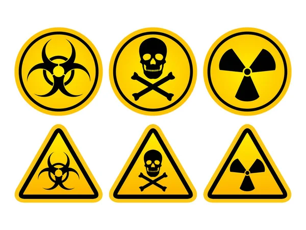 Varování Před Nebezpečím Nastavte Kruh Žlutý Trojúhelník Symbol Záření Toxický — Stockový vektor