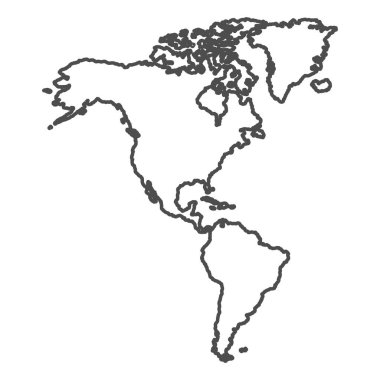 Kuzey ve Güney Amerika dünya haritası. Beyaz üzerine izole edilmiş vektör çizimi. Kuzey ve Güney Amerika haritası, satır silueti kavramı 