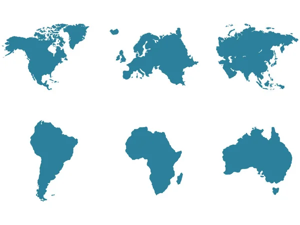 Εικονογράφηση Διανυσματικού Χάρτη Ηπείρων Παγκόσμιος Χάρτης Χωρισμένος Έξι Ηπείρους Απλή — Διανυσματικό Αρχείο