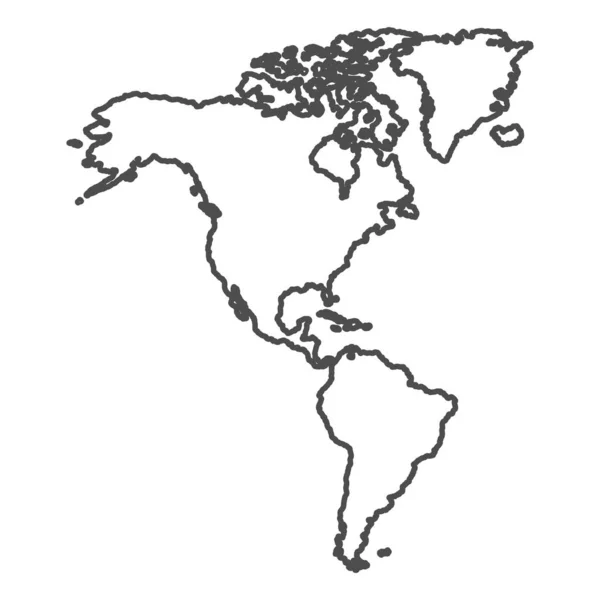 Nord Und Südamerika Umreißen Die Weltkarte Vektorillustration Weiß Isoliert Karte — Stockvektor