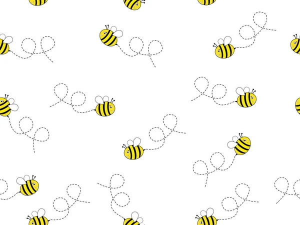 Patrón Sin Costuras Con Abejas Voladoras Vector Dibujos Animados Negro — Vector de stock