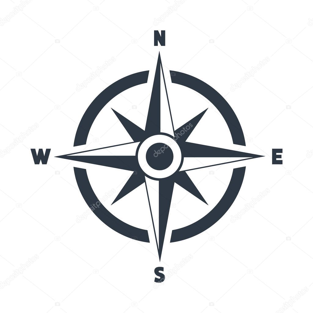 Vector compass flat icon with with North, South, East and West indicated.Navigation illustration isolated on white