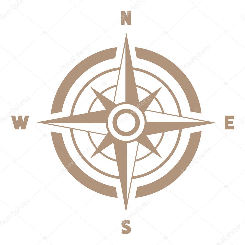 Vector compass flat icon with with North, South, East and West indicated.Navigation illustration isolated on white