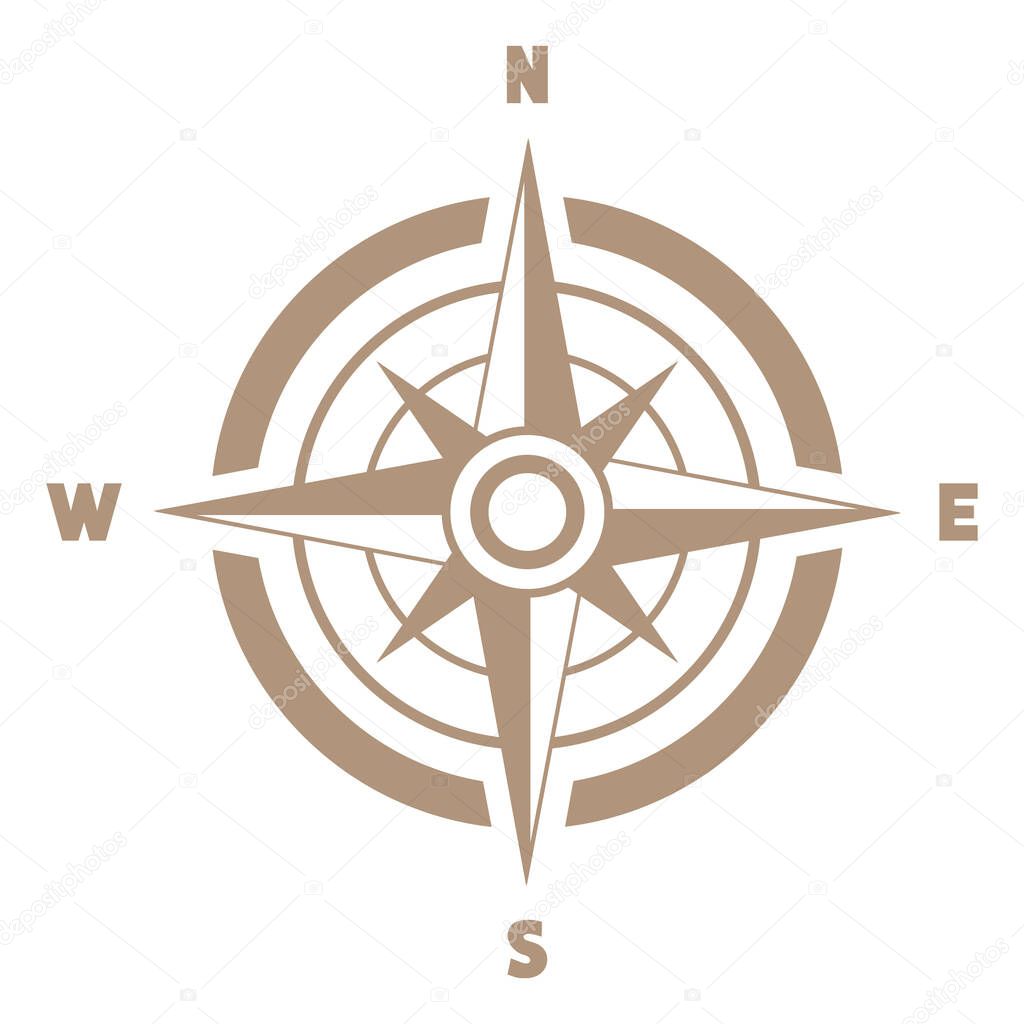 Vector compass flat icon with with North, South, East and West indicated.Navigation illustration isolated on white