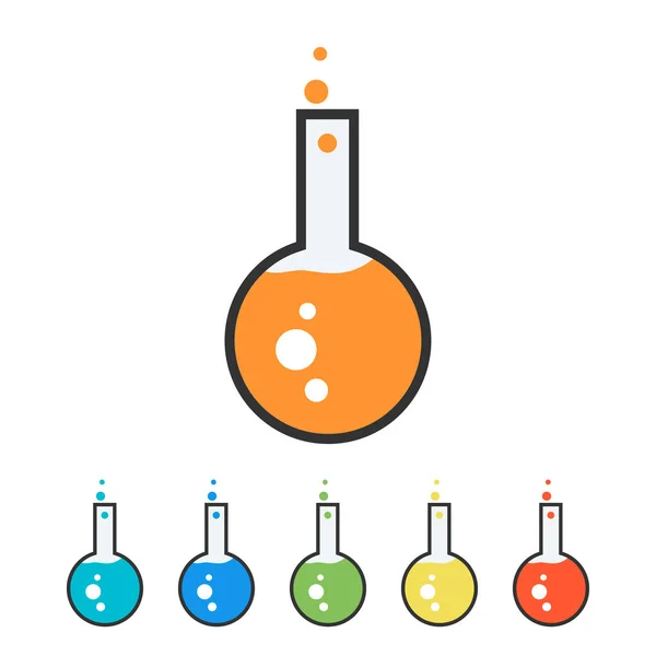 Chemie Flack Ikona Barevné Sady Látkami Vektorová Ilustrace Izolovaná Bílém — Stockový vektor