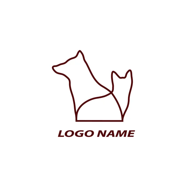 Línea Arte Perro Gato Icono Logotipo Plantilla Vector Ilustración Aislada — Vector de stock