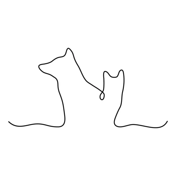 Línea Continua Arte Perro Gato Icono Logotipo Plantilla Vector Ilustración — Archivo Imágenes Vectoriales