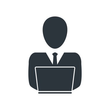 İşadamı, dizüstü bilgisayarda çalışan serbest çalışan, bilgisayar vektörü. Evde online olarak çalış, illüstrasyon. 