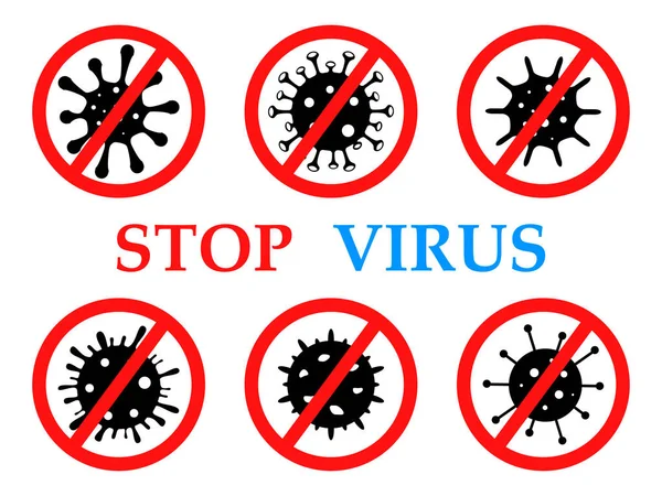 Набір Знаків Обережності Коронавірська Ікона Символ Мікроба Бактерія Ікона Вірусу — стоковий вектор